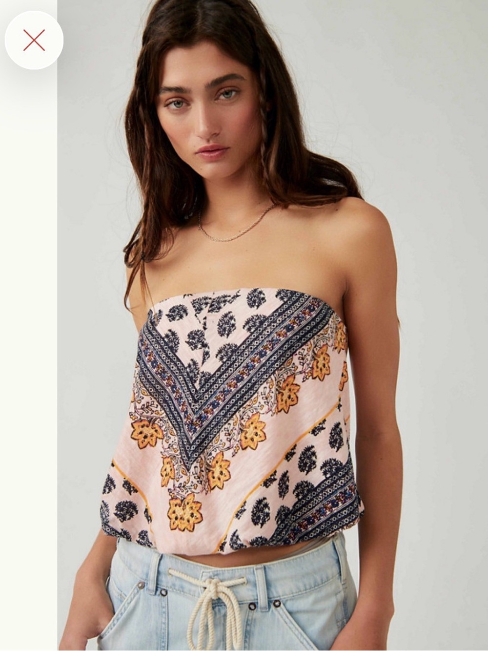 Free People Peach Paisley Bandana Strapless Cami with Navy & Gold Accents